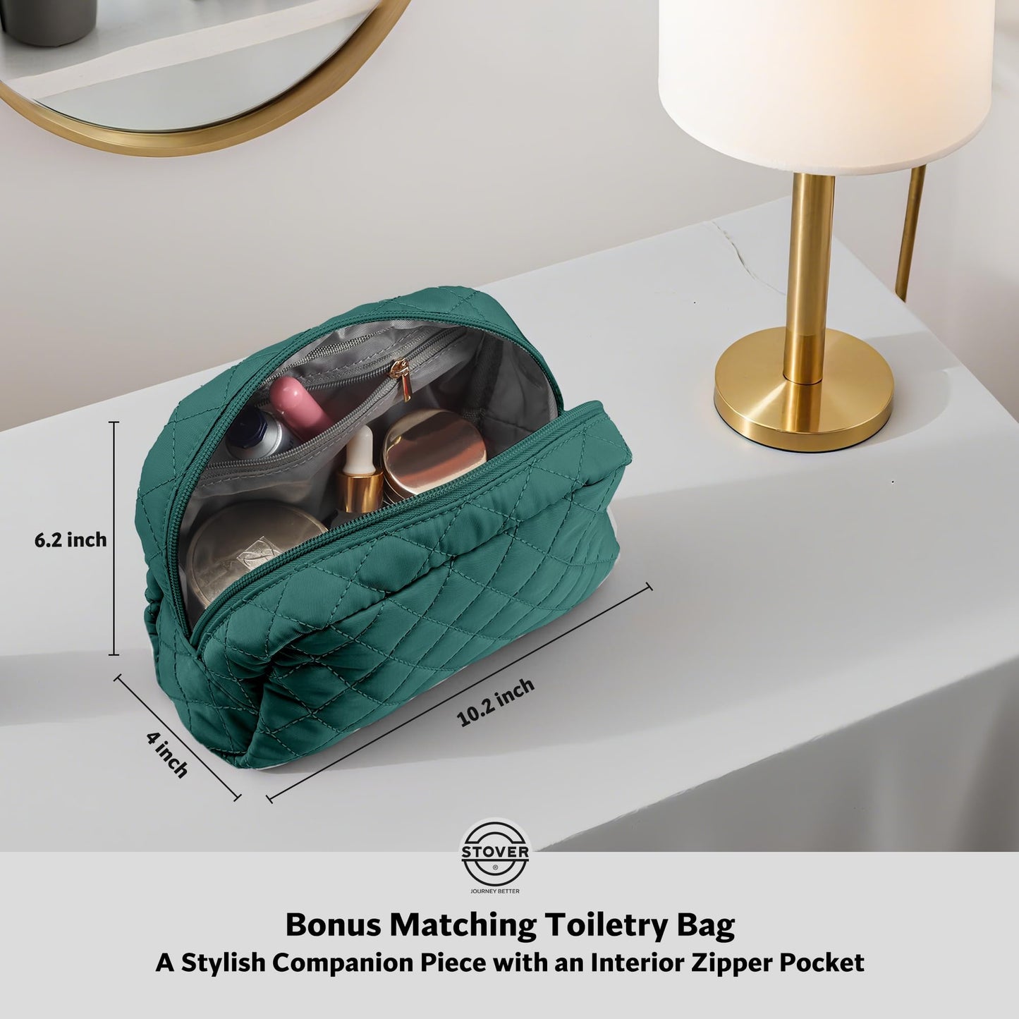 STOVER Women’s Convertible Garment Duffel Bag for Travel – 2-in-1 Carry-On Weekender/Overnight Tote - Wrinkle-Free Dresses, Suits & Clothes + Shoe Compartment & Bonus Toiletry Bag (Emerald Green)