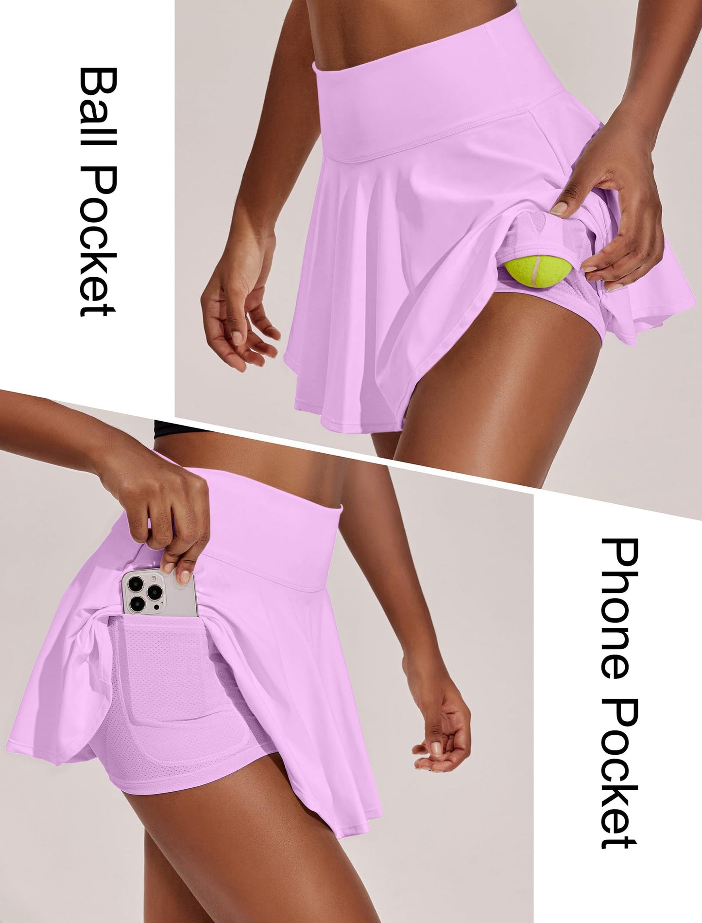 PINSPARK Golf Skirts for Women Pleated Tennis Skirt with Pockets Stretchy Athletic Skort Moisture Wicking Workout Skirt, Light Pink Large