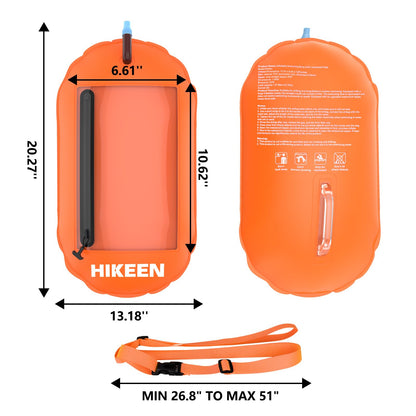 Hikeen Swim Buoy -Waterproof Touchscreen Storage Space, Swim Safety Float w/Adjustable Waist Belt for Open Water Swimmers and Triathletes -Be Bright,Be Safer & Be Seen