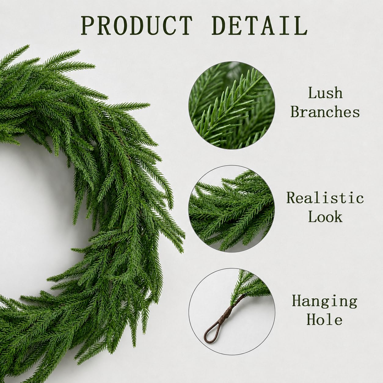 FesNiva 1 Pack Artificial Norfolk Pine Garland, Winter Greenery Garland for Christmas Decorations, Ideal for Mantle, Table, Fireplace, Home and Holiday Decor (5.6 FT)