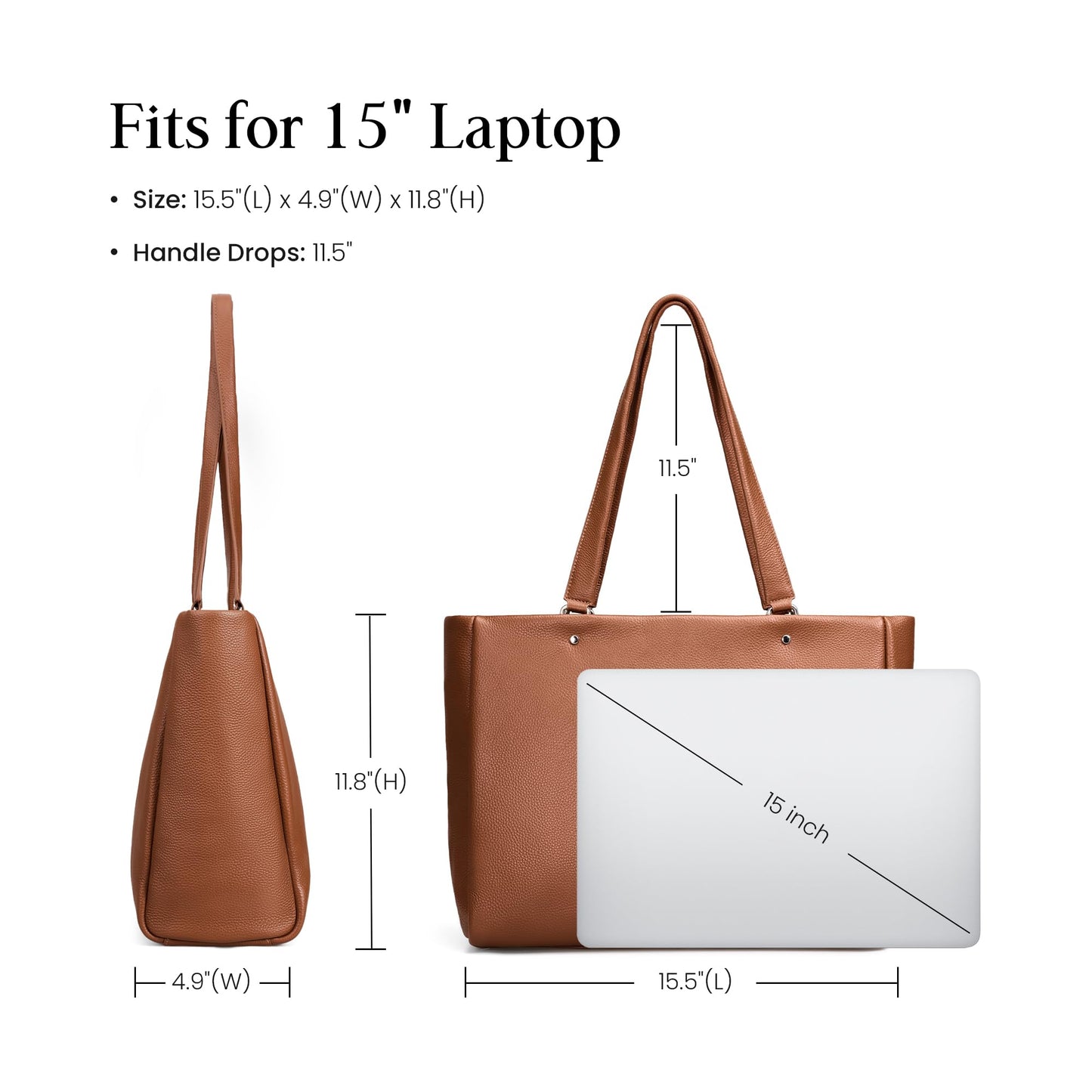 befen Real Leather Work Tote Bag for Women Ladies Totes Shoulder Purse Satchel Handbags with 15.6" Compartment & Water Cup Holder Cognac Brown