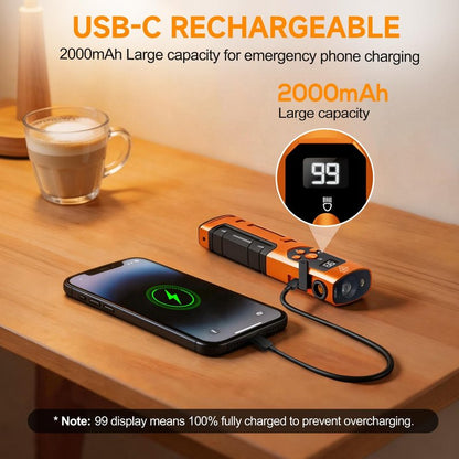 Rechargeable EDC Flashlight with Red Beam, Flat LED Flashlight with Magnetic Base and Clip, SOS&RGB Modes, Flameless Lighter, Pocket Size for Emergency, Camping, Hiking, Working