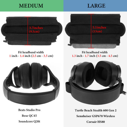 Geekria Hook and Loop Headband Cover + Pad Set, Protector with Zipper Closure Compatible with Medium Sized Headphones, Easy DIY Installation (Protein Leather/Black)