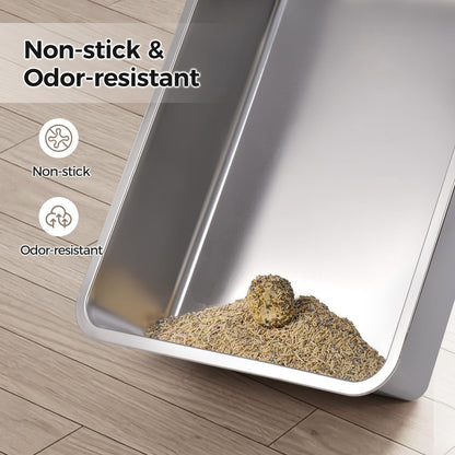 XXXL Stainless Steel Litter Box with Lid,28" L x 20.5" W x 16.5" H Extra Large Cat Litter Box Enclosure for Large and Multi-Cats Families,Non-Sticky, Anti-Leakage, Easy to Clean(Gray)