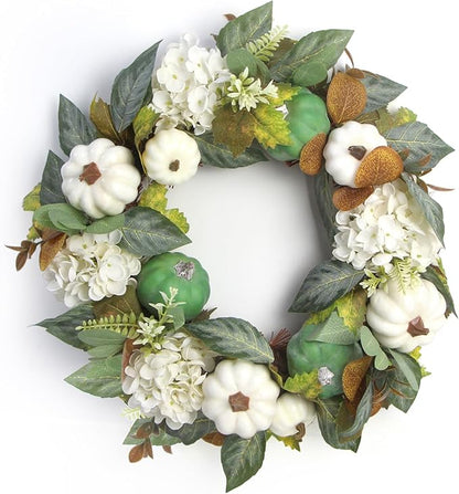 18 Inch Summer Wreaths for Front Door and Leaves Spring Door Wreath with Hydrangea and Maple, Artificial Floral Wreath for Porch, Window Farmhouse Party Holiday Home Decor