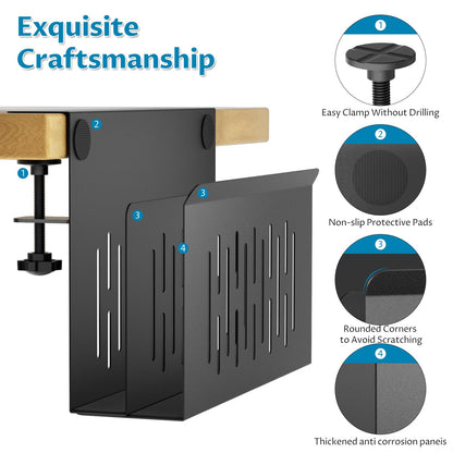 Onemake Desk Side Storage, 2-Tier No Drill Laptop Holder, Clamp on Desks Shelf with Magnetic Pen Holder, Hanging Desk Organizer for Home Office, Fits Flat Edge Tables 0.4" to 2.3"
