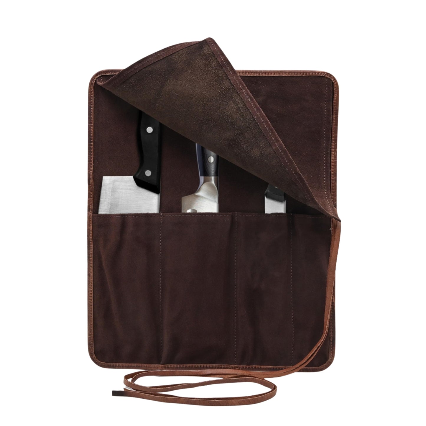 Autentico Genuine Buffalo Leather Small Knife Case Holder Chef's Knife Roll Holder Cutlery Sheath Carrying Case Organizer Storage Bag Travel Friendly Artist Gift for Men & Women Teak