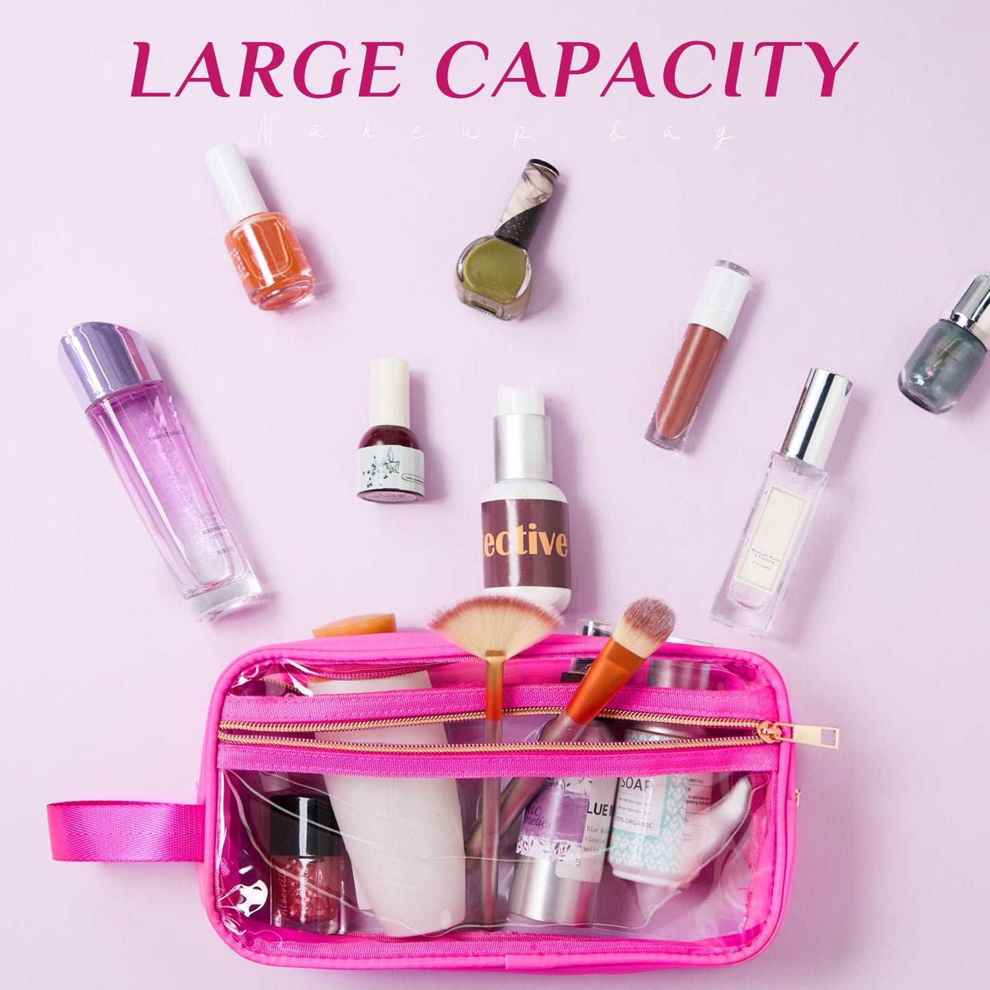 Pinkunn 3 Pcs Clear Makeup Bags Tsa Approved Toiletry Bag with Handles Cosmetic Bags with Zipper Small Clear Travel Toiletry Bag for Women Carry-on Travel Essentials(Black, White, Rose Red)