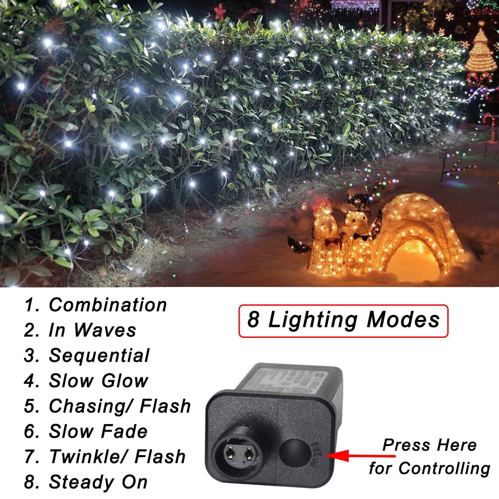 Cool White Net Lights, 360 LED Outdoor Christmas Net String Lights, 21 ft x 5 ft Large Net Mesh String Lights, 8 Modes Twinkle Lights Connectable Plug in for Bushes Christmas Yard Garden Party Decor