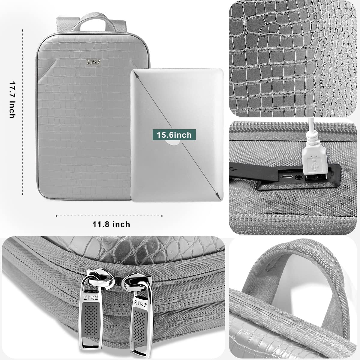 ZINZ Protective Laptop Backpack, Expandable Computer Bag Rucksack with Hard Leather Cover & 3 Compartments for 15 15.6 16 inch Notebooks, Ergonomic Shoulder Strap，G01Y01