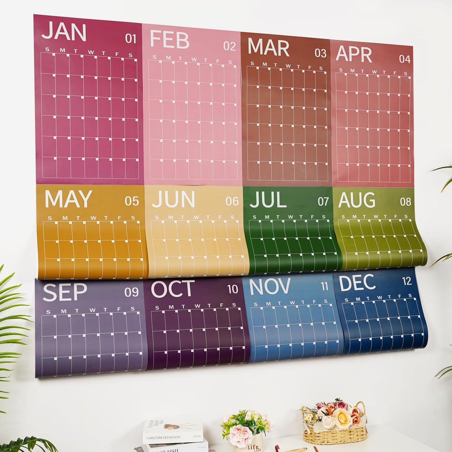 24" x 16" 2026 Large Wall Calendar Undated 12 Month Planner Dry Erase Reusable Monthly Blank Wall Calendar Big Yearly Planner for New Year Office Home School Organizing Planning (Boho)