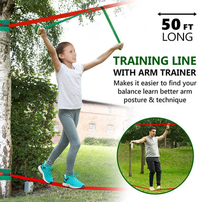 Dripex Ninja Warrior Obstacle Course for Kids, 2×50ft Slack Lines for Backyard with 8 Ninja Accessories - Monkey Bar, Rope Ladder, Gymnastic Ring, Arm Trainer and Monkey Fist