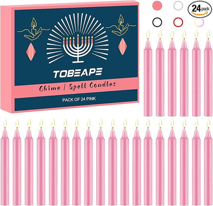 Tobeape – Set of 24 Pink Spell & Chime Candles – 4" Tall Unscented Mini Taper Candle for Witchcraft, Wiccan Altar, Magic Tools, Rituals, Prayer, Meditation and Party Decoration