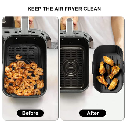Silicone Air Fryer Liners 2 Pack, Reusable Liners Compatible for Ninja Foodi DZ201, DZ401, DZ550, COSORI, Chefman, Instant Air Fryer, and 6-in-1 8-10QT Air Fryer Baskets