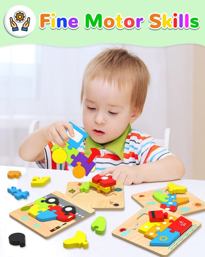 Yetonamr Wooden Toddler Puzzles Gifts Toys for 1 2 3 Years Old Boys Girls, 6 Vehicle Shape Montessori Toys Educational Blocks Kids Toys Gift Baby Learning Toy Age 1-3, 2-4