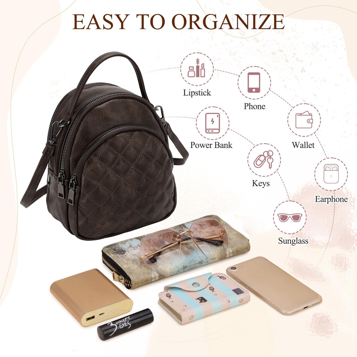 VX VONXURY Mini Backpack Purse,Women's Fashion Convertible Shoulder Bag with Guitar Strap
