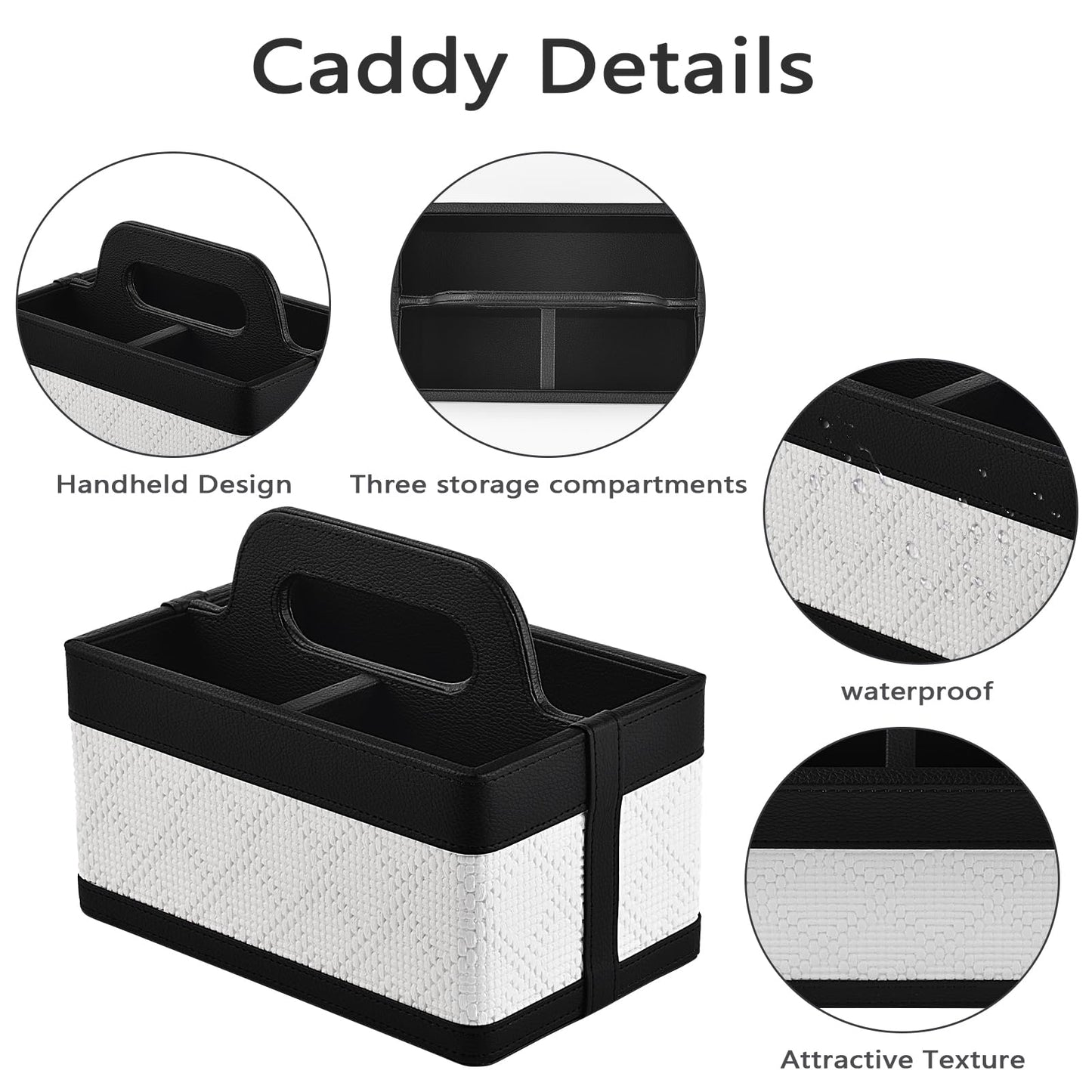 RHCSZ Desk Organizer Caddy with Handle-Portable PU Leather Remote Control Holder-Nightstand Dresser Tote Storage for Sunglasses,Comb,Small iPad,Pen,Heater Controllers,Cosmetics and Office Supplies