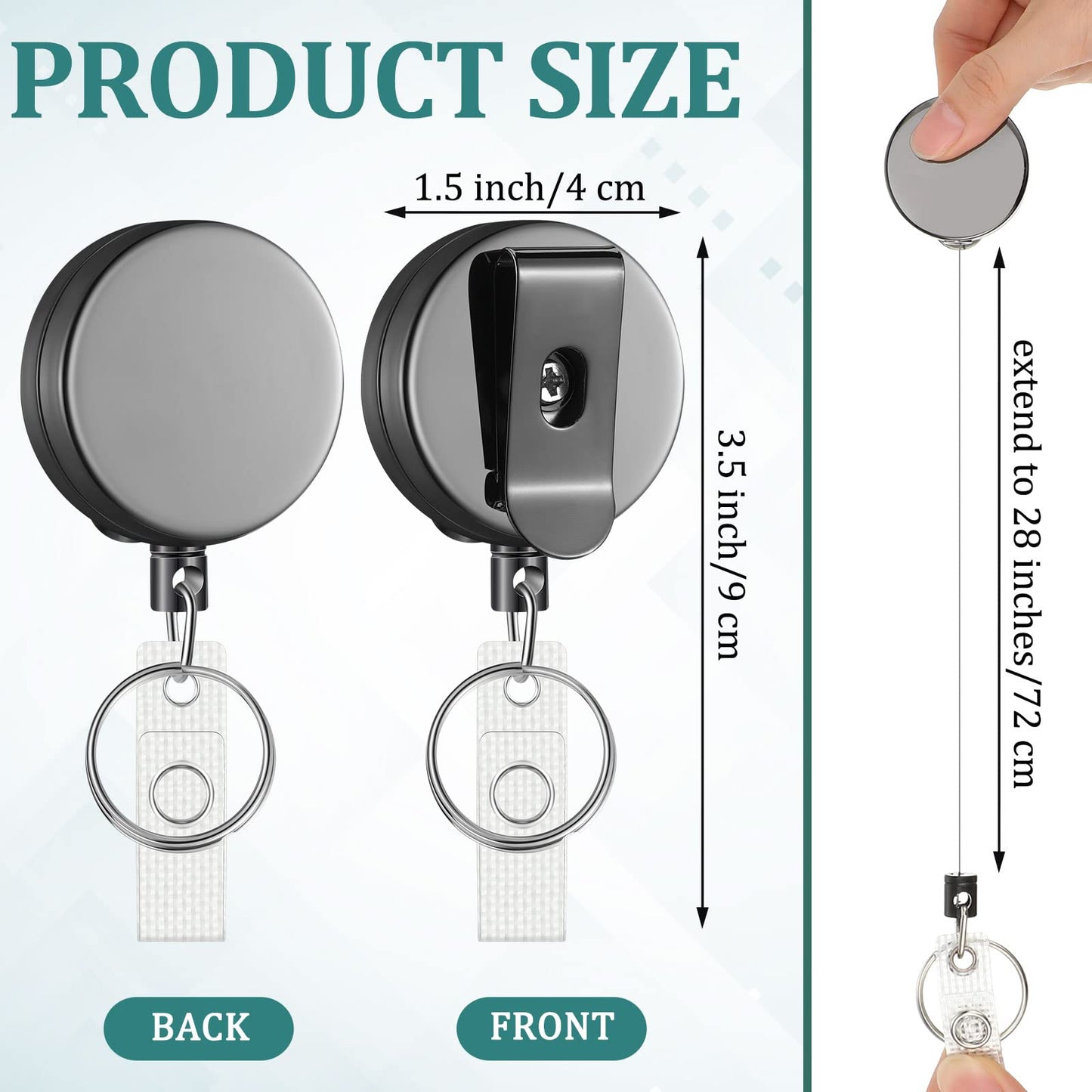 Leelosp 20 Pack Heavy Duty Retractable Badge Holder Reel Metal ID Badge Holder with Belt Clip Keyring Retractable Clip Bulk Card for Work Employee Doctor Nurse Gifts (Glossy Grey)