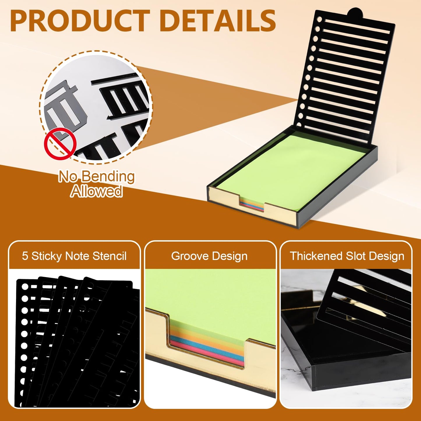 4" x 6" Sticky Notes Stencil and Holder Set with 5 Planner Stencils 100 Sheet Self-Stick Sticky Notes Black Acrylic Post It Note Stencil Holder Memo Organizer for Classroom Office Desk Organizer