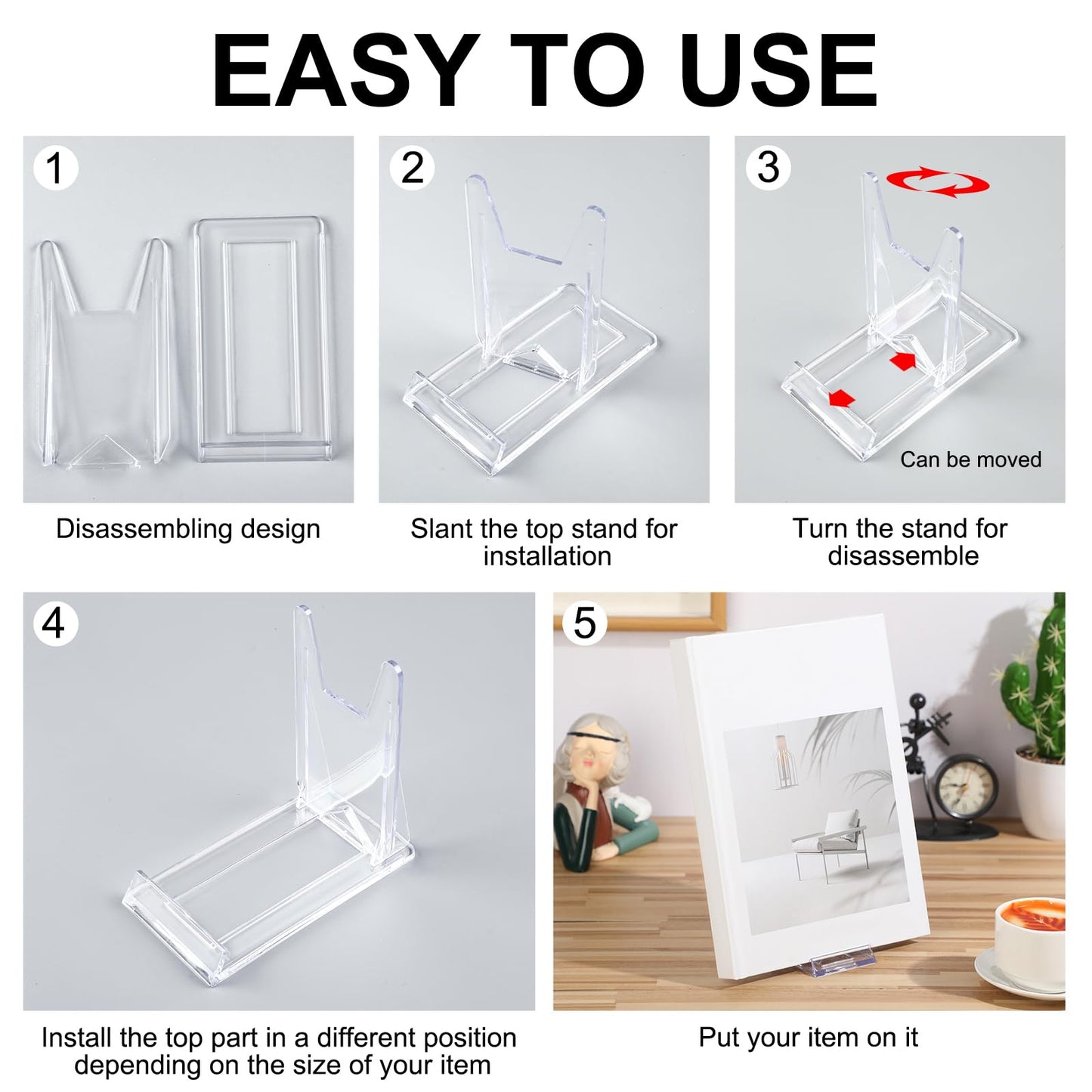Memorywuu 36 Pack Acrylic Book Stand for Display Adjustable Clear Display Holder Easel Collector Stand for Home Office Back to School Comic Album CD Magazine Postcard Artworks (4.2 x 4.3 x 2.35 Inch)