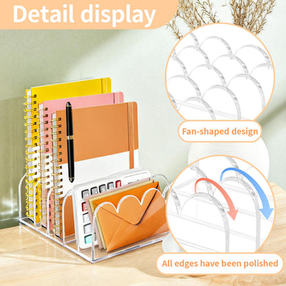 5-Slot Acrylic File Organizer for Desktop Clear Mail Holder Office Document Sorter Mails Storage 5 Compartments Multifunction Letter Folder Racks Holders for Office,Home, School Desk Organization
