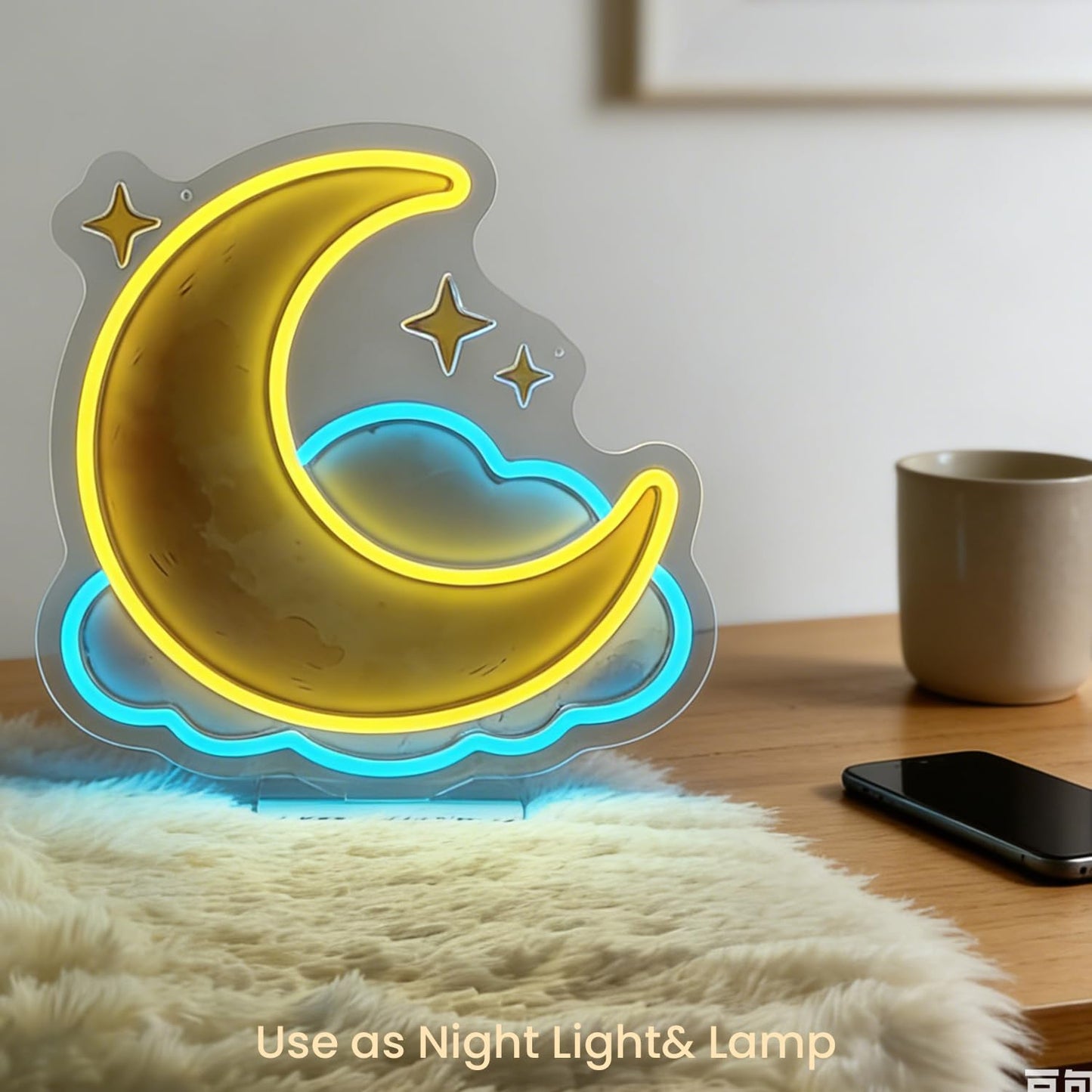 LED Moon Star Neon Sign Light Up Cloud Lights Lighted Starry Sky Neon Signs with Base for Bedroom Dorm Hallway Garage Bar Gaming Room Man Girls Cave Tabletop Wall Decor Art Gifts