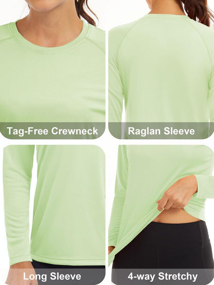 MAGCOMSEN Gym Shirts for Women Long Sleeve Rash Guard Shirts for Women Running Shirts for Women Fishing Shirts Hiking Shirts for Women Summer T Shirts Light Green
