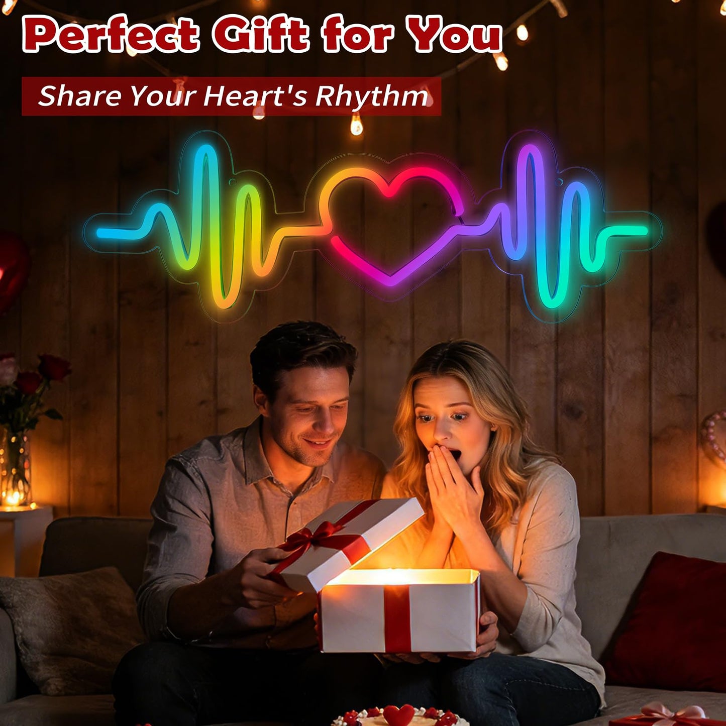 MissAudrey Heartbeat Neon Sign with Remote Control, LED Neon Sign for Wall Decor, Custom RGB Adjustment ECG Heart Lights, Light Up Signs for Bedroom Wedding Party Birthday Mother's Day Decorations