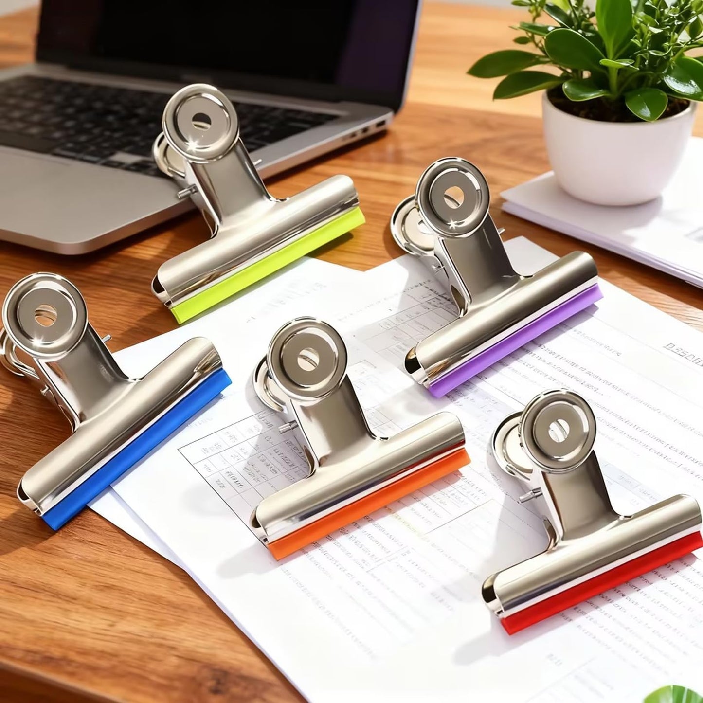3 Inch Extra Large Bulldog Clips Covered with Silicone, 10 Pack, 75 mm, Silver, Chip Clip, Binder Clips, Fold Clamps for Food Bags, No More Sharp Edges