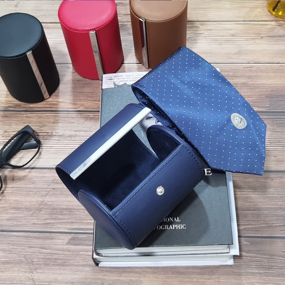 YY YEARCHY Men's Necktie Travel Case, Tie Anti-Wrinkle Organizer Box - Formal Cylinder Shape (Blue)