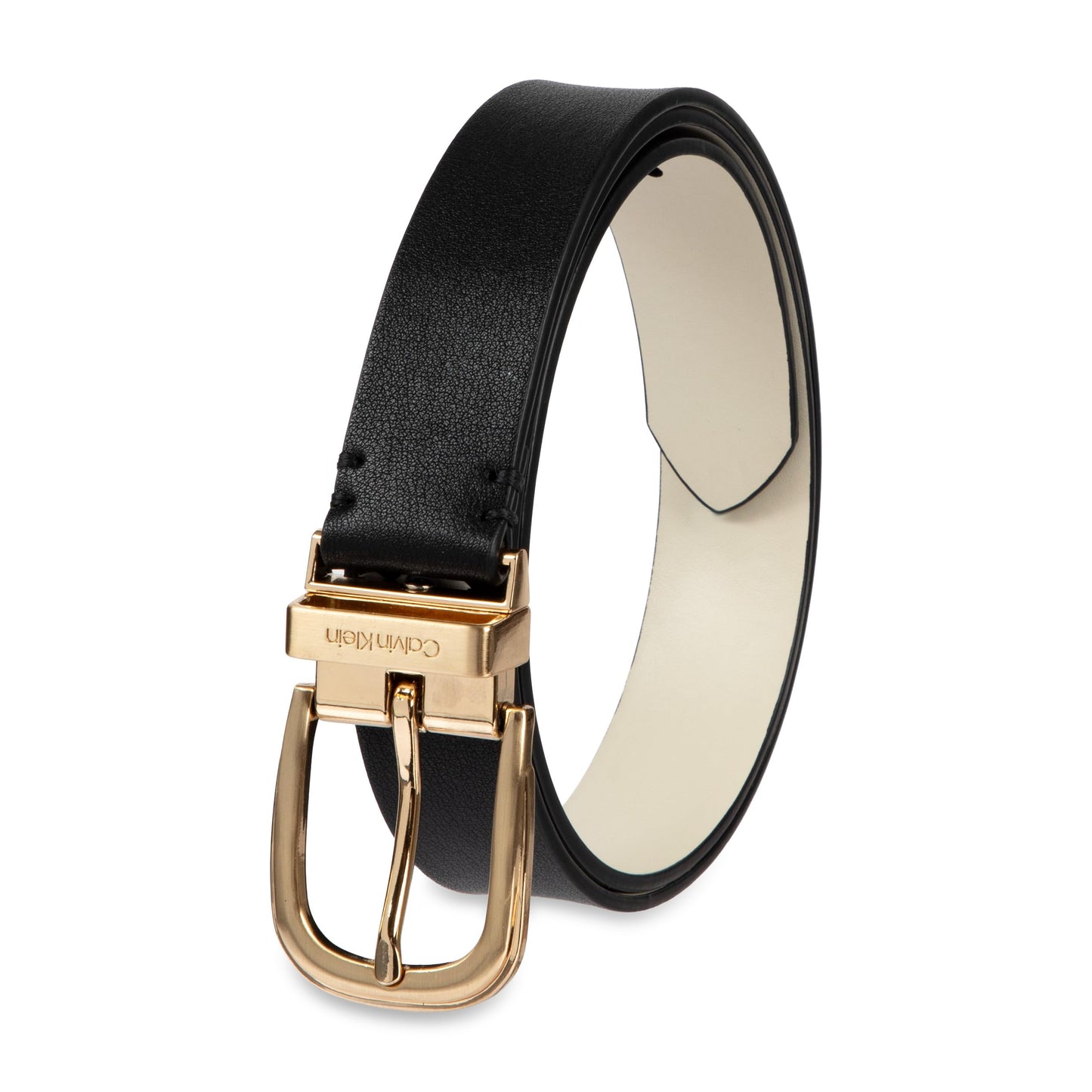 Calvin Klein Women's Shankless Reversible Dress Belt, Black/Bone, Medium