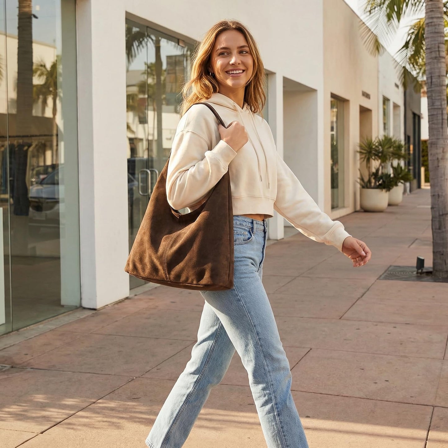 Slouchy Suede Hobo bag for Women Casual Shoulder Bag Soft Cresent Tote Purse Handbag Work Travel