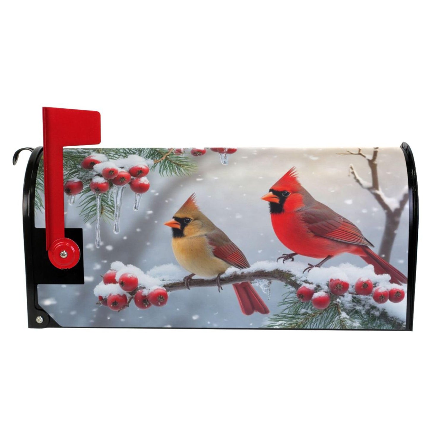Winter Cardinal Birds Magnetic Mailbox Covers Christmas Snow Berry Mailbox Cover Over Size Full Magnet Garden Yard Porch Mail Boxes Cover Holiday Decorations 25" L x 21" W
