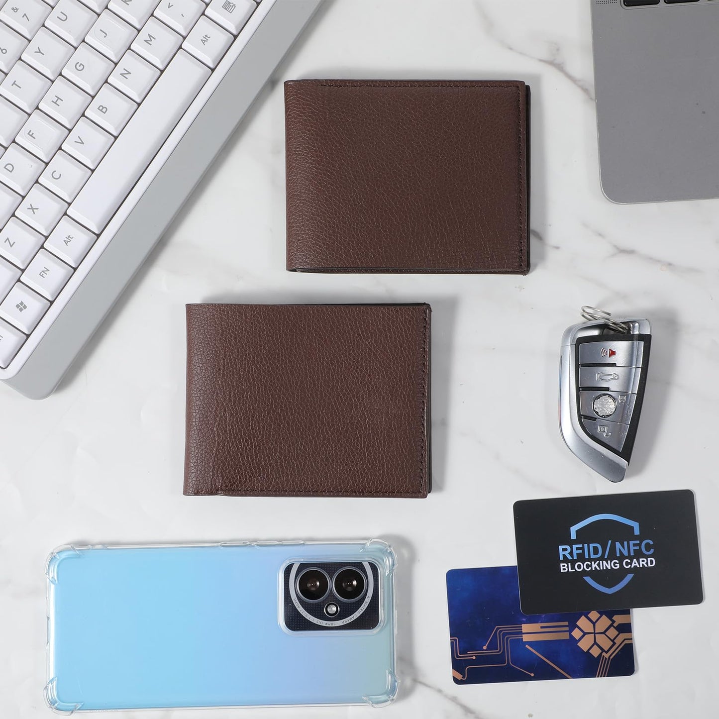 Kegeeei 12 Pcs Leather Bifold Wallets For Men, Bulk Mens Wallet For DIY Engraving, PU Leather Personalized Gift Wallets, 4.53x3.54 Inch, Brown