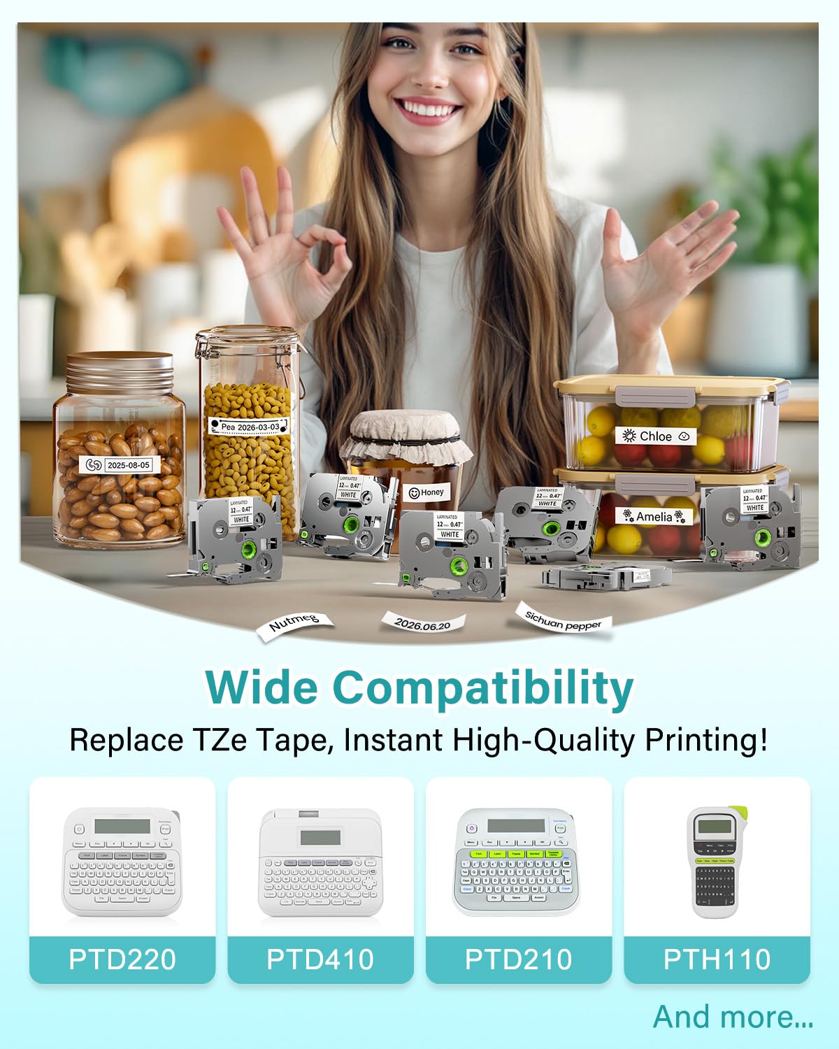 Label Maker Tape Compatible with Brother P-Touch Label Tape TZe-231 12mm 0.47 Laminated White TZ TZe TZe231 Black on White for PT-D220 D210 H110 D200 D400 1280 D610BT Refills 1/2" x 8m, 6-Pack