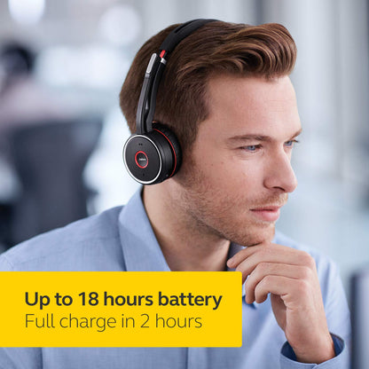 Jabra Evolve 75 MS Wireless Headset, Stereo – Includes Link 370 USB Adapter – Bluetooth Headset with World-Class Speakers, Active Noise-Cancelling Microphone, All Day Battery