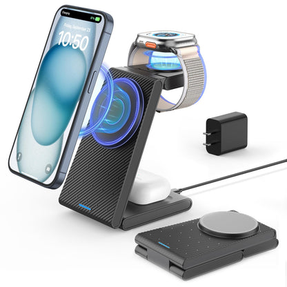 Wireless Charging Station for Apple - 3 in 1 Wireless Charger Stand Dock Watch and Phone Charger Station for Apple Watch 11/8/7/SE/6/5/4/3/2, iPhone 17 16-12 Pro Max SE XS X, Samsung, AirPods Pro/3/2