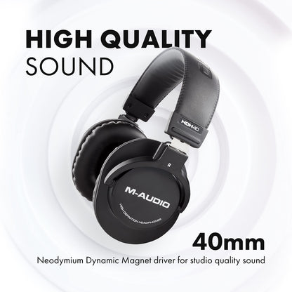 M-AUDIO HDH40 - Over Ear Studio Headphones with Closed Back Design, Flexible Headband and 2.7m Cable for Studio Monitoring, Podcasting and Recording