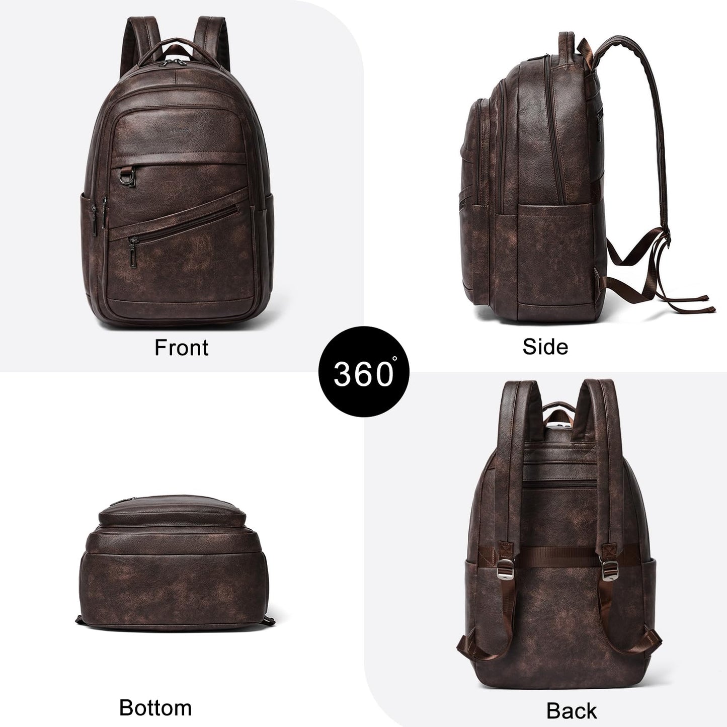 LATMAP 43L Backpack for Women Men - Vegan Leather Backpack Purse Travel Carry-on Bag College Bookbag Work fits 17" Laptop, Coffee