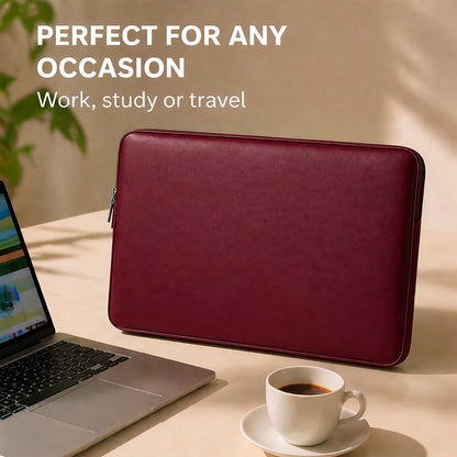 RAINYEAR 15.6 Inch Laptop Sleeve Soft PU Leather Case Protective Water Resistant Zipper Padded Cover Carrying Bag Compatible with 15.6" Notebook Computer Chromebook(Red)