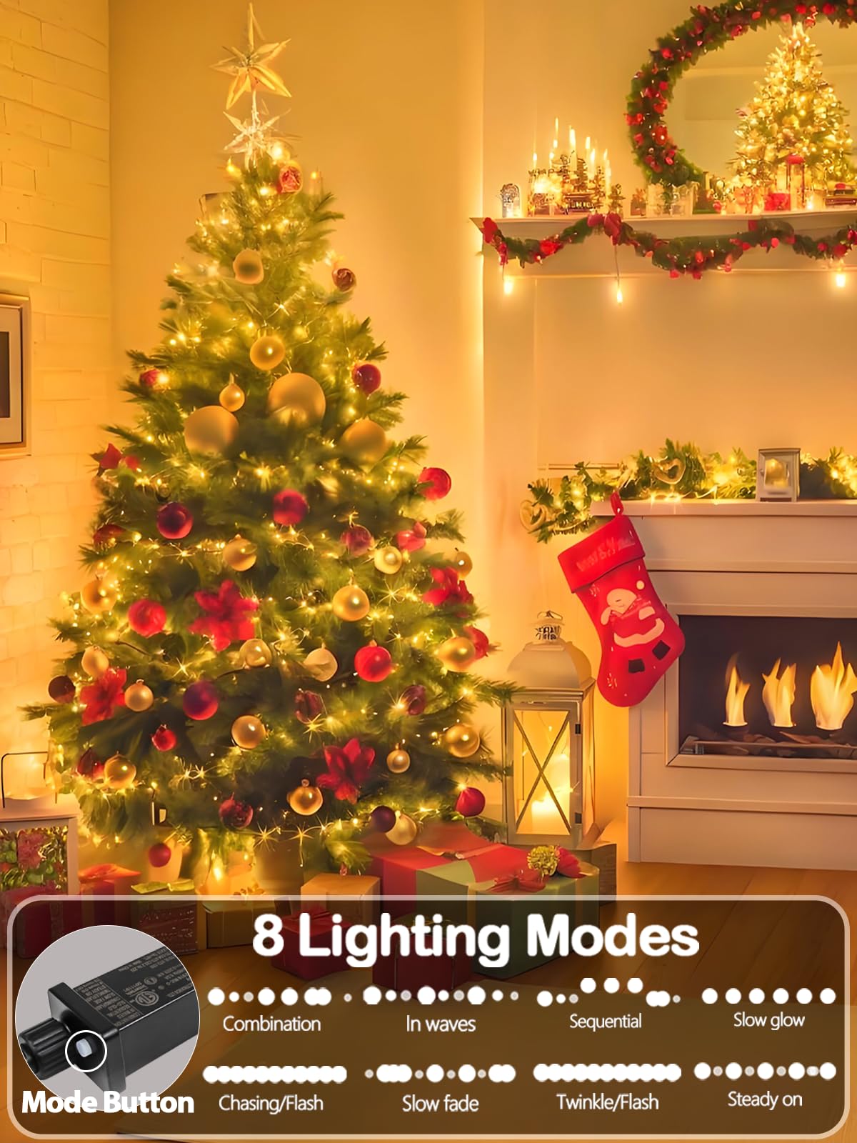 99FT 300 LED Christmas Decoration Lights Outdoor/Indoor, Memory Function & Timer & 8Modes, UL Certified, Green Wire Waterproof String Lights for Christmas Tree Holiday Party Garden Decor (Warm White)