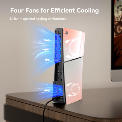 KIWIHOME Cooling Fan for PS5 Slim, Efficient Cooler with Auto On/Off, Adjustable Speed, Quiet Cooling with USB3.0 Port, Four Fan Cooling System with LED Light, Not for PS5 2020/Pro