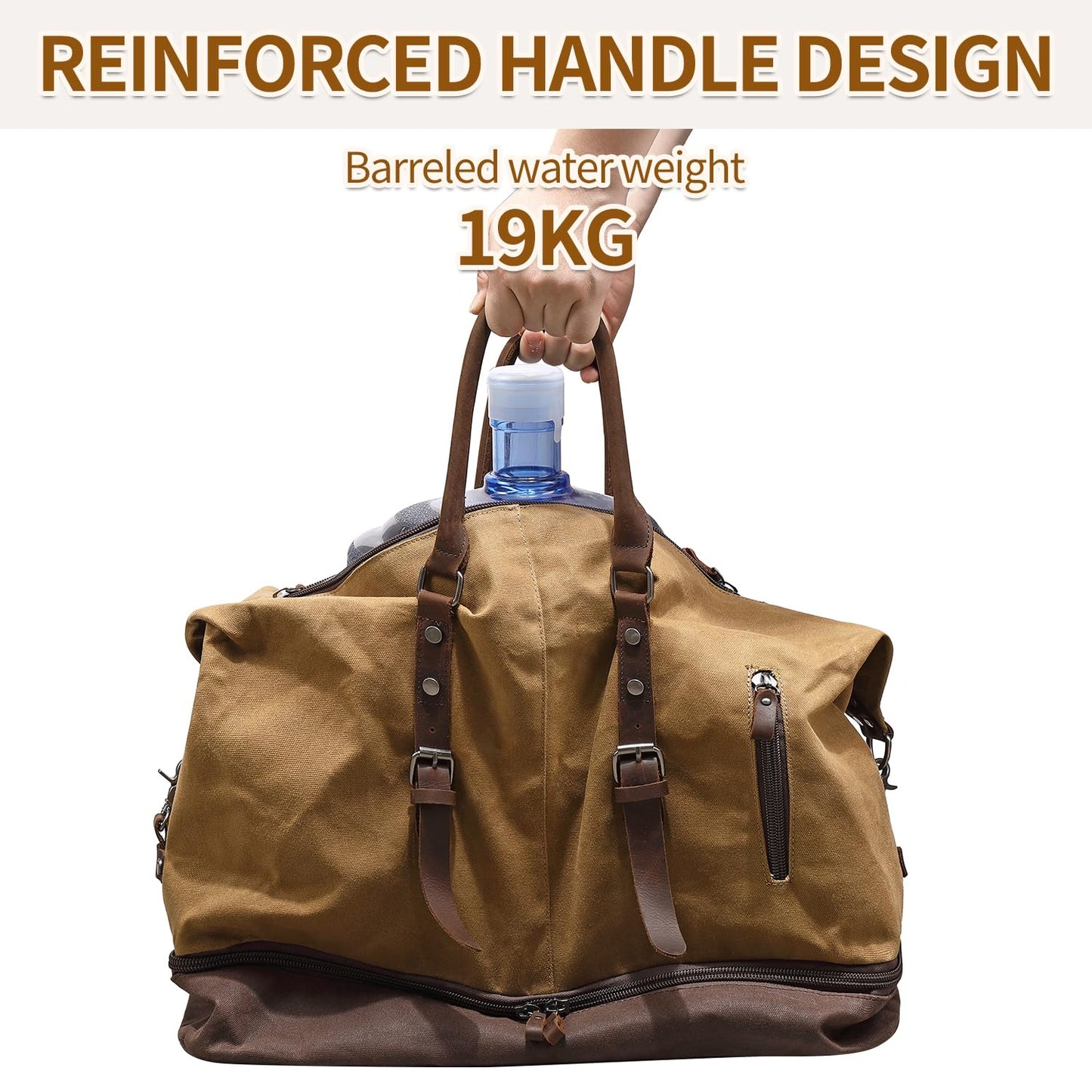 FENGDONG Weekender Bag Large Overnight Bag for Men Women Tote with Shoe Compartment Canvas Carry on Luggage Bag Travel Duffel Bag Brown