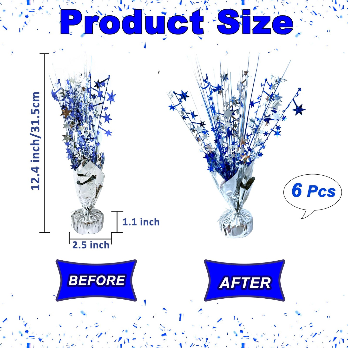 FUBININA 6 Pack Metallic Foil Spray Centerpiece Star Table Decoration Burst Table Centerpieces for Birthday Wedding Anniversary Graduation Holiday Party Supplies Decor, Silver Blue