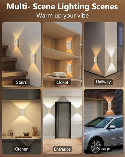 2 Pack Rechargeable Motion Sensor Wall Sconce – 5000mAh Wireless Battery Operated Wall Light, 3 Colors Up/Down Lighting Night Light with Remote Control for Indoor Stairs, Bedroom, Hallway (Wood)