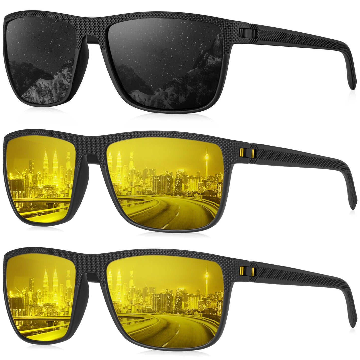 KALIYADI Polarized Sunglasses Men, Lightweight Night Vision Glasses for Driving Fishing Golf (Black/Night Vision/NightVision)