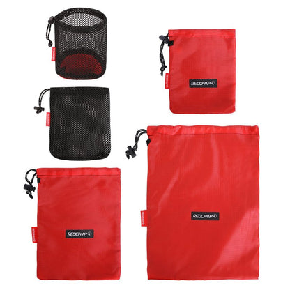 REDCAMP 5PCS Small Ditty Bags Set for Backpacking, Ultralight Nylon Mesh Drawstring Stuff Sack Assortment Storage Pouch Bags for Outdoor Camping Indoor Home, Red