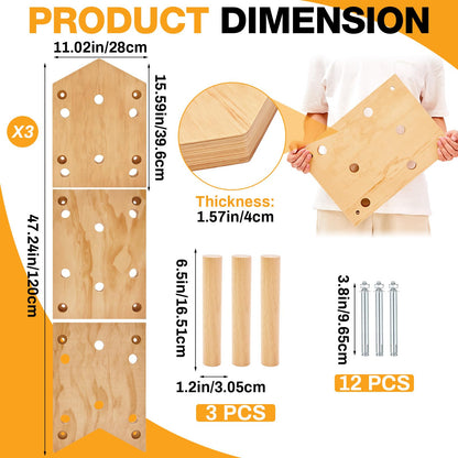 AceOrbit Climbing Pegboard 12‘'x48‘' Rock Climbing Board with Dowel Pegs 23 Holes Wall Mounted Ladder Fitness Cross Training for Rock Climbings Gift, Christmas Birthday Present for Climber (Irregular)
