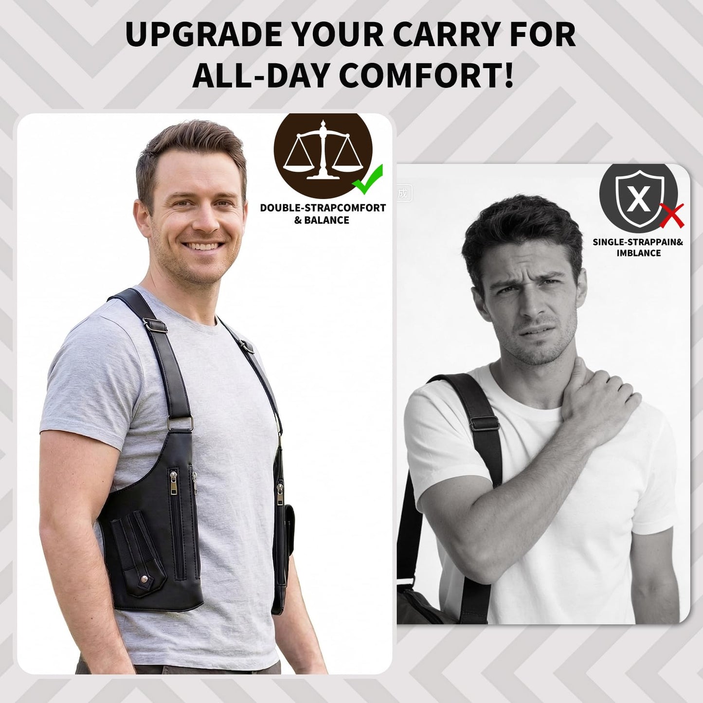 Men's Double Shoulder Armpit Bag,Anti-Theft Underarm Wallet,Fashion Leather Double Shoulder Straps Holster Wallet Adjustable Leather Multi-Purpose Armpit Tactical Bag,Travel Outdoors