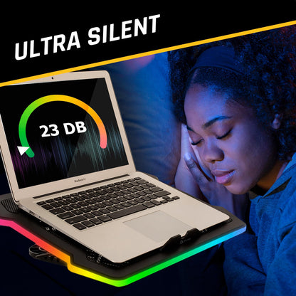 KLIM Ultimate - RGB Laptop Cooling Pad with LED Rim - New - Gaming Laptop Cooler - USB Powered Fan - Very Stable and Silent Laptop Stand - Compatible up to 17" - PC Mac PS5 PS4 Xbox One